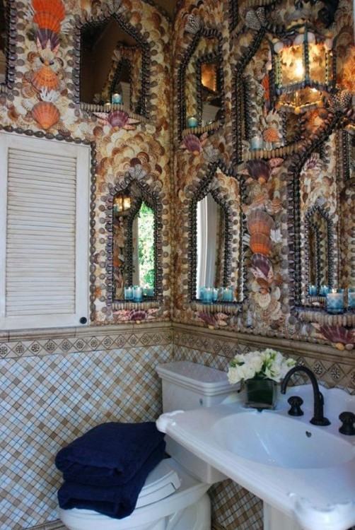 Bathroom:Eccentric Bathroom Area With Purple Wall Also Textured Glass  Windows Plus Glass Mosaic Tiles